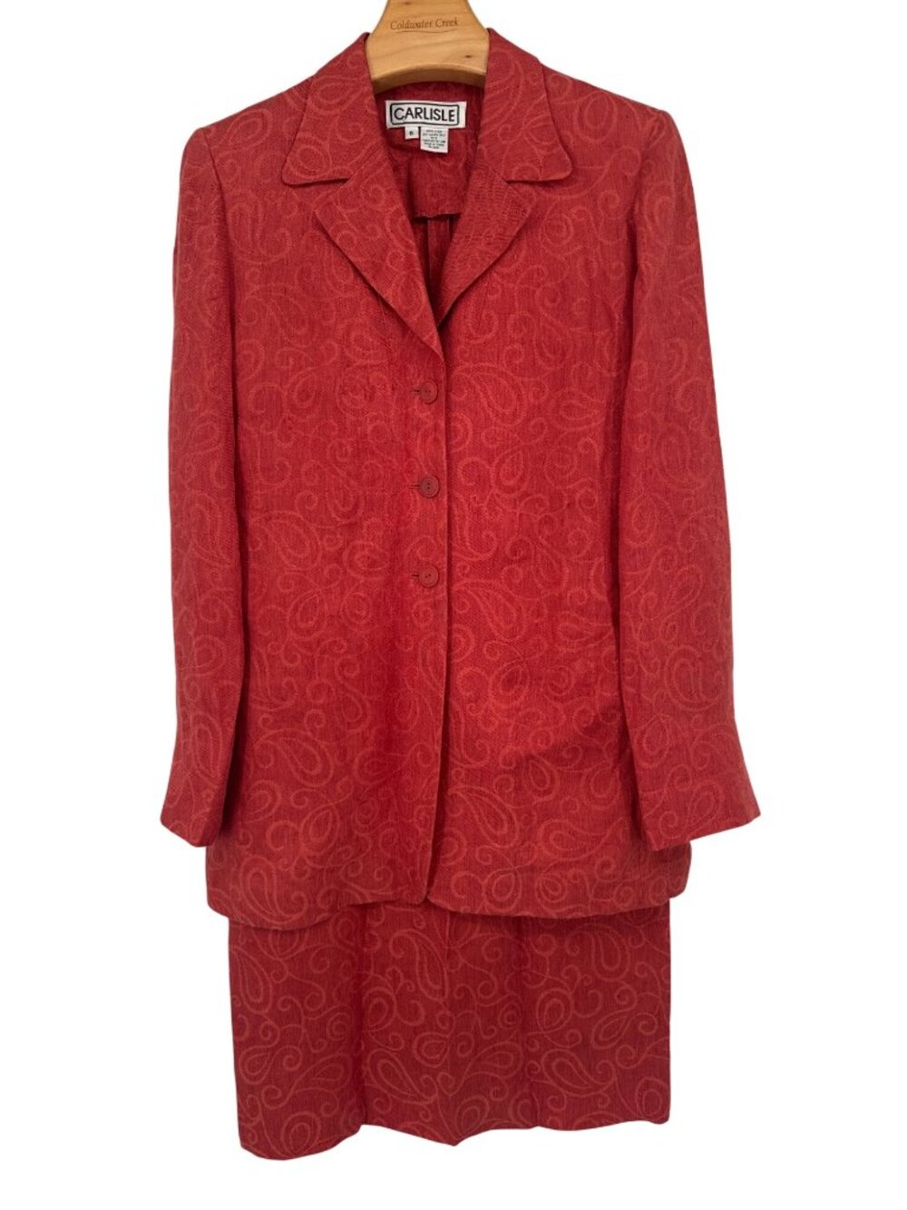 Carlisle Womens orange Linen Blazer Skirt suit Size 6 Paisley Pattern